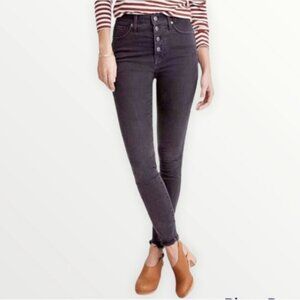 J CREW 10" High Rise Button Fly Skinny Jeans Washed Black Denim Sz 27P